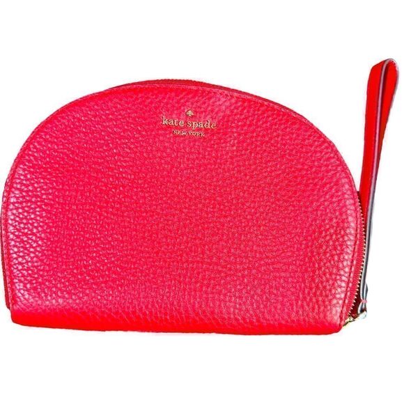 KATE SPADE Red Gold Leather Dome Accessory Cosmetic Bag Purse NWOT - Picture 1 of 1